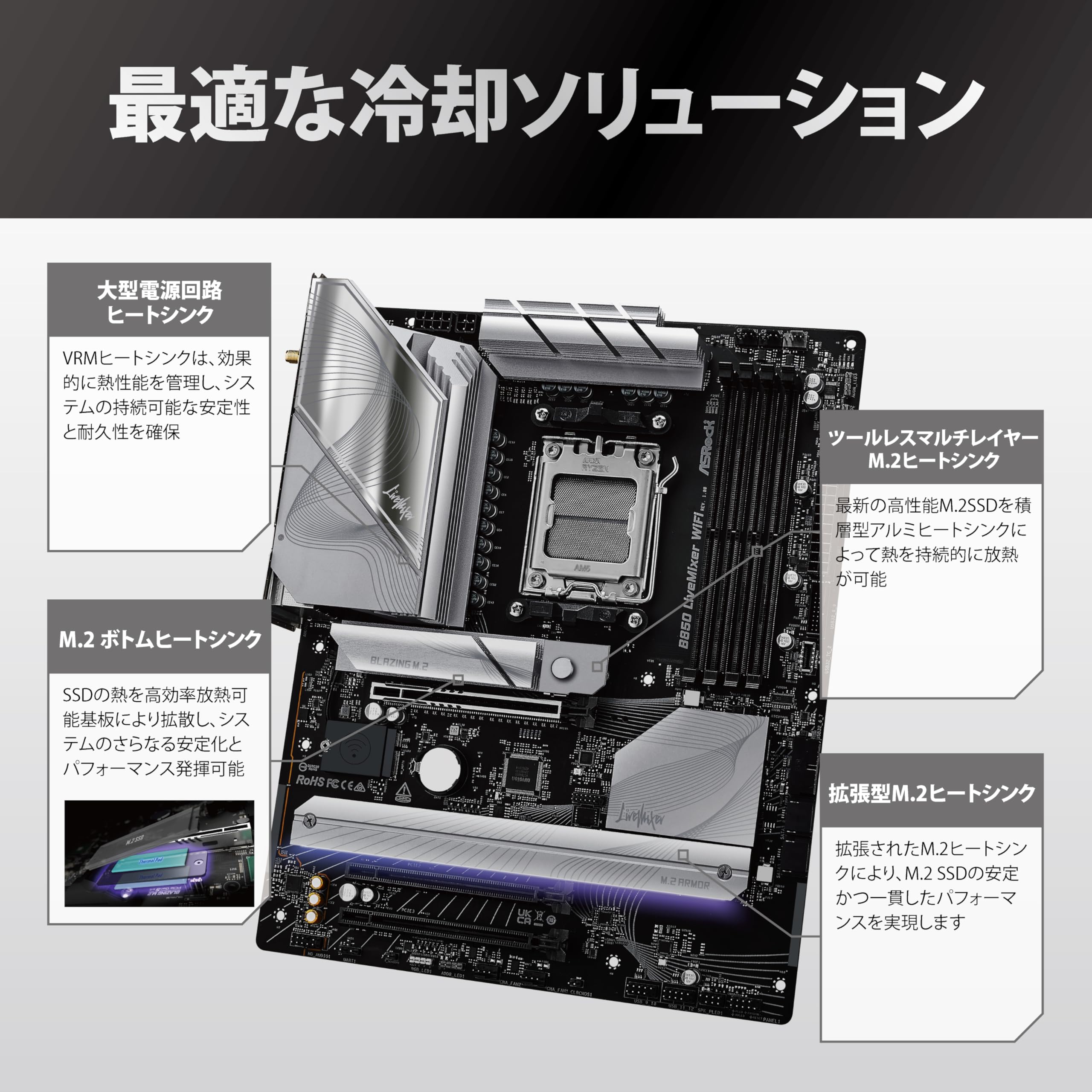 Amazon.co.jp: ASRock マザーボード B850 LiveMixer WiFi AMD Ryzen