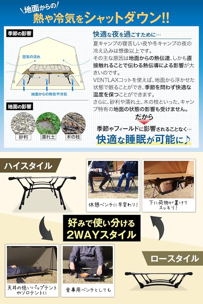 Amazon.co.jp: VENTLAX 2WAY アジャスタブル コット 軽量3kg 静音設計