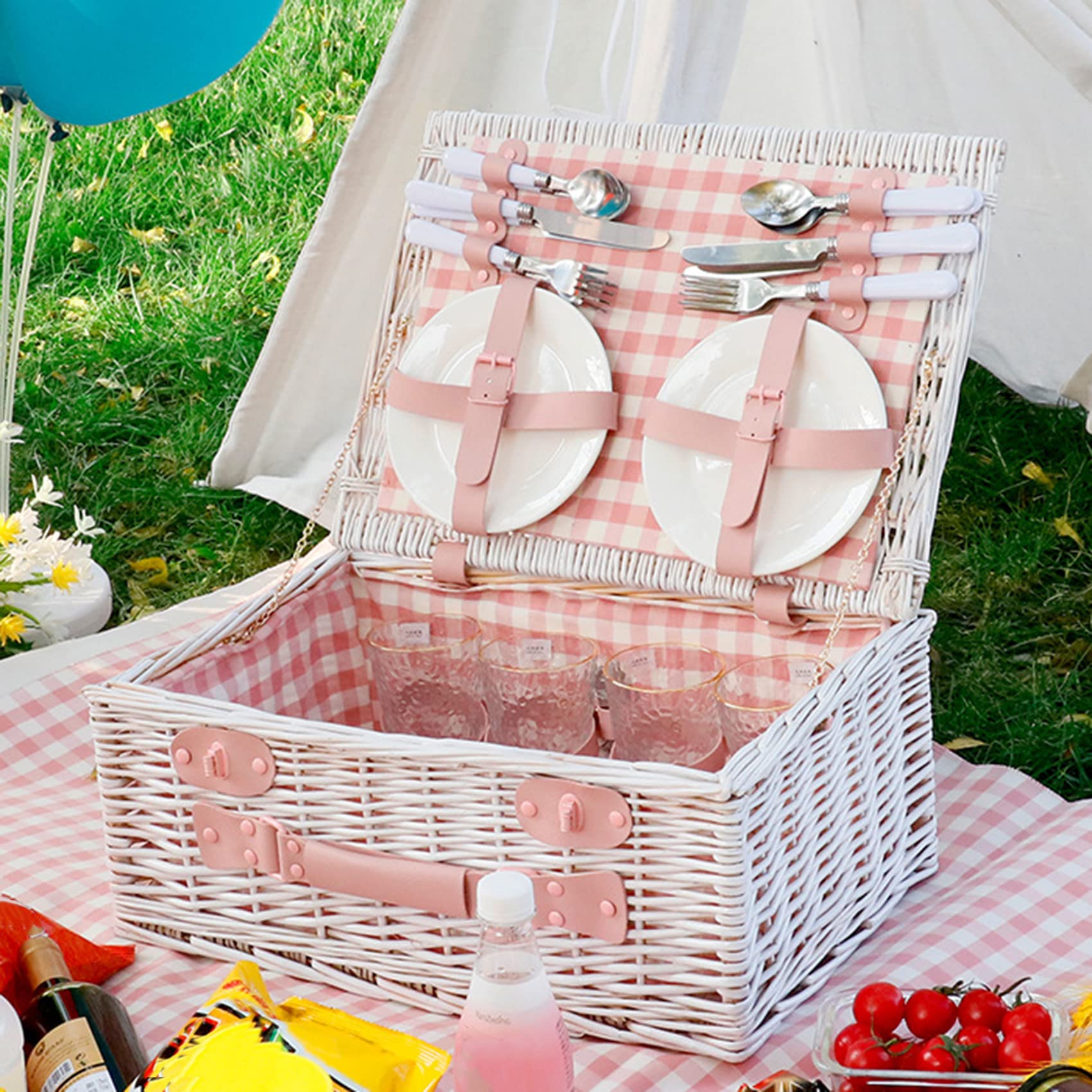 Amazon｜ピクニックバスケット 食器付き 蓋付き 籐 ウィッカー 2人用 4