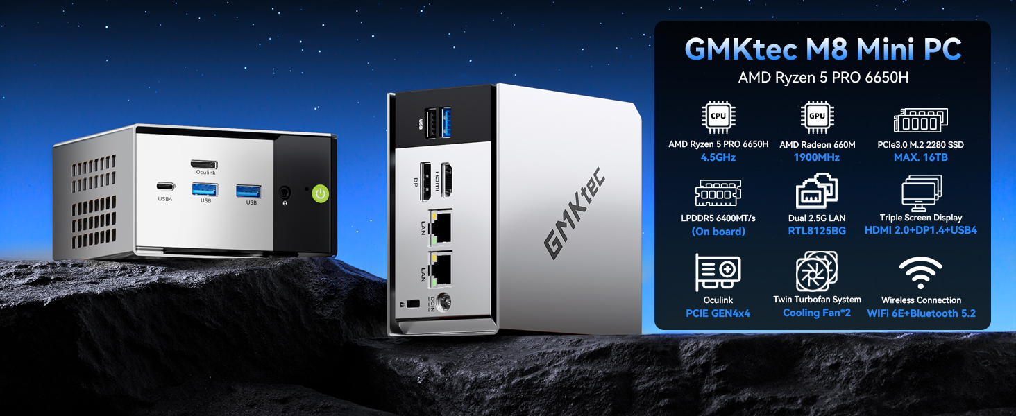 GMKtec M8 ミニPC LPDDR5 6400 MT/s GMKtec M8 AMD Ryzen 5 PRO 6650H