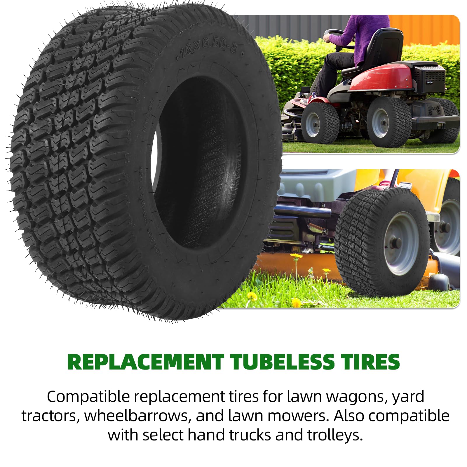 Amazon | (2パック) 16x6.50-8 タイヤ - 4PR 耐久性チューブレス交換用