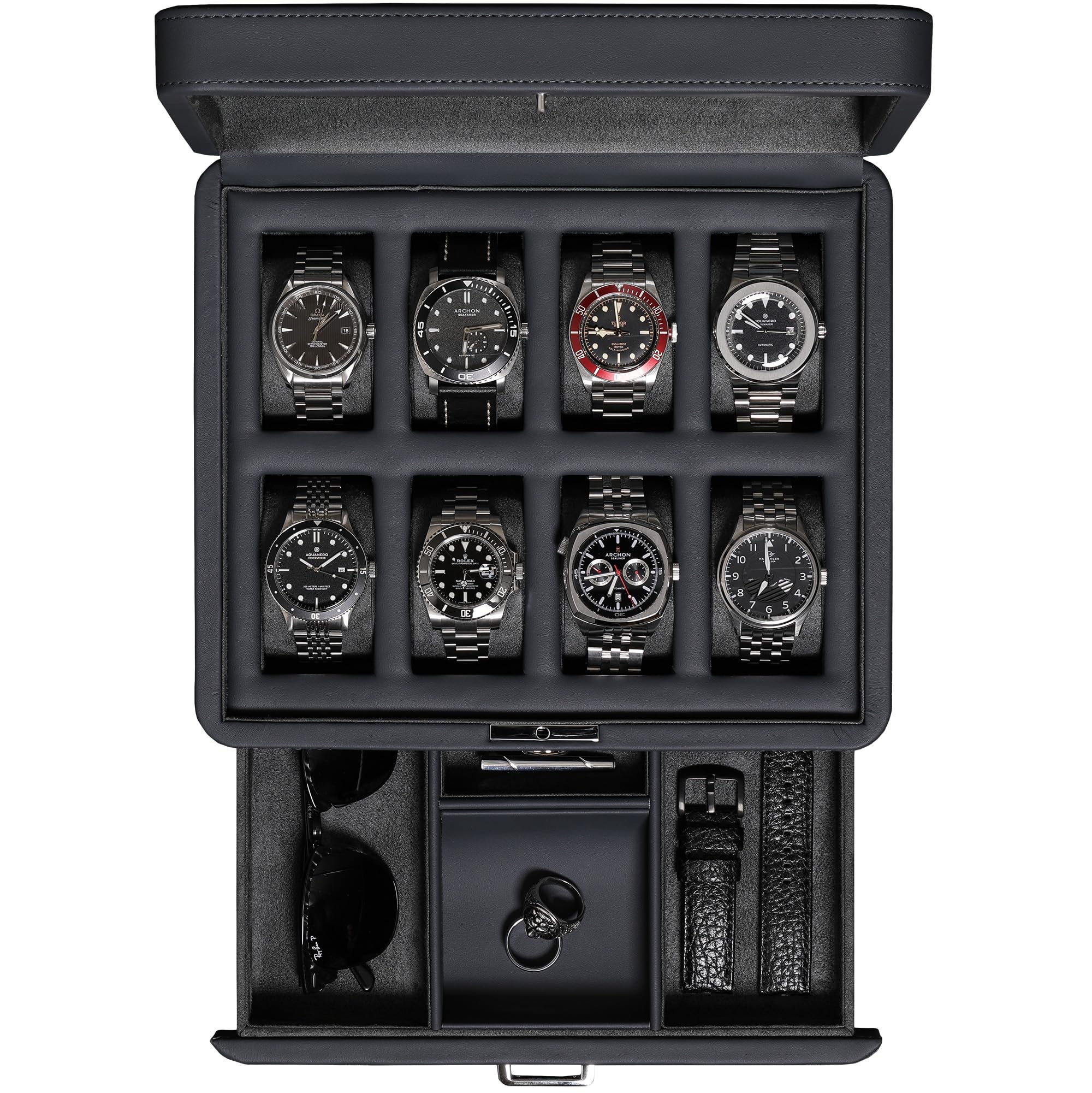 Amazon.com: ROTHWELL 8 Slot Leather Watch Box with Valet Drawer