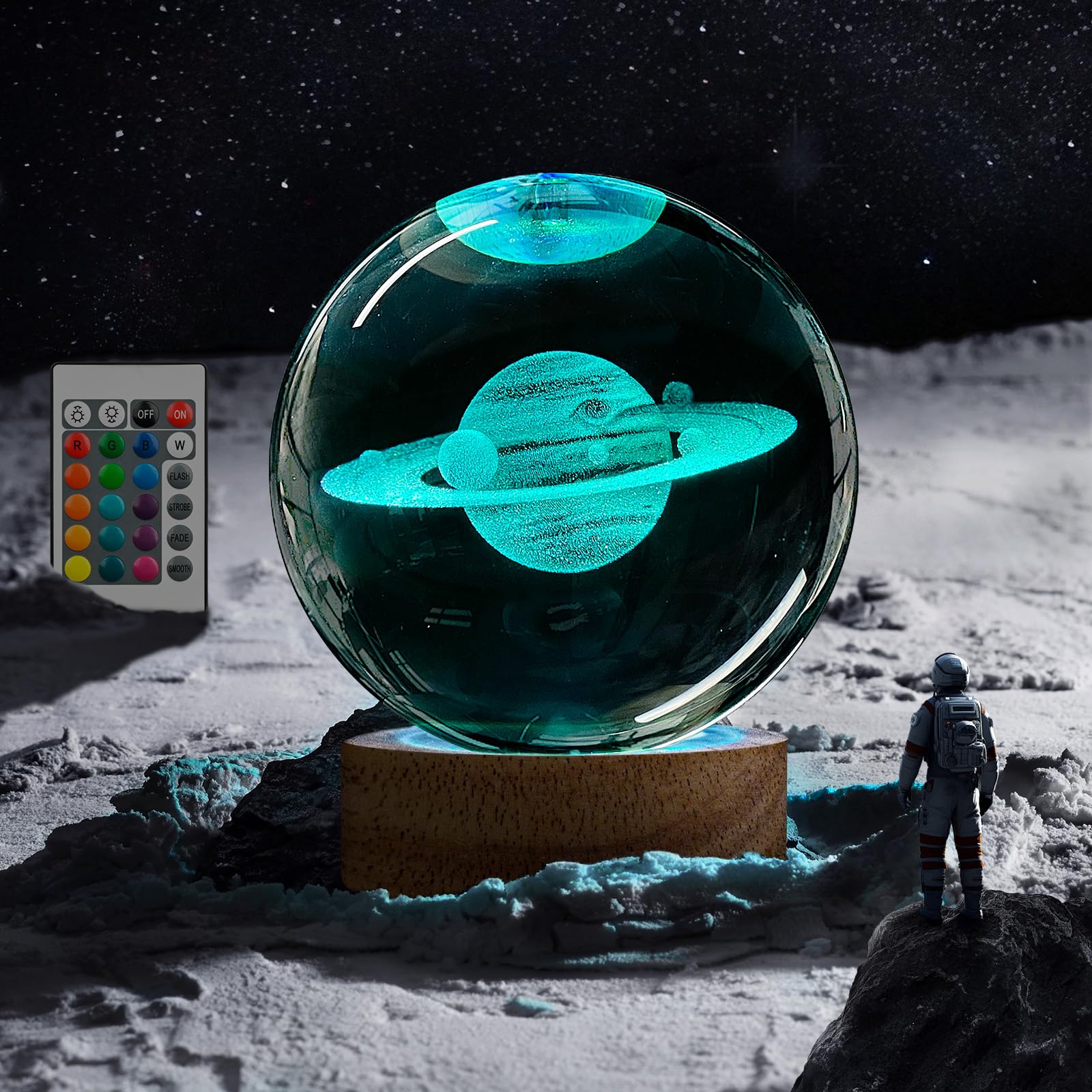 3D Crystal Ball Night Light - 3.15 inch Saturn Galaxy Planet Glass