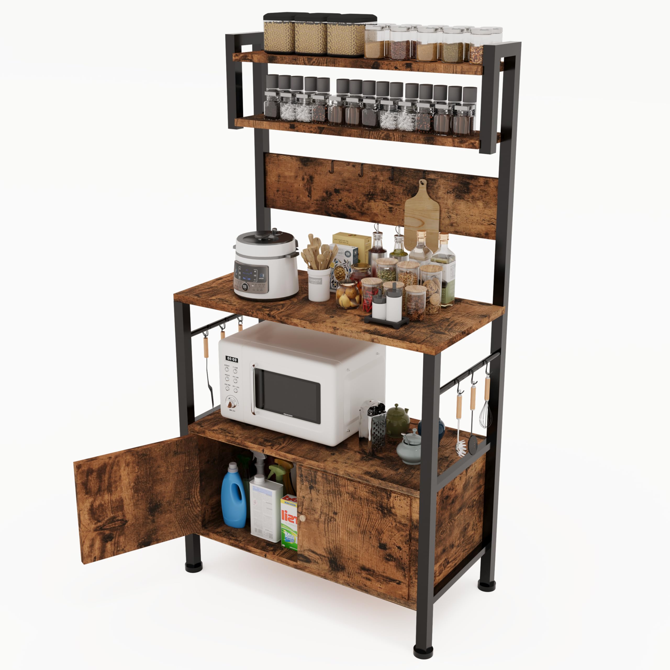 Amazon.co.jp: ZXD レンジラック 幅60レンジ台 5階物置戸棚付き扉 電子