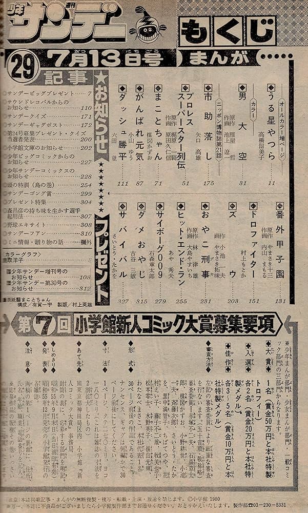 Amazon.com: 週刊少年サンデー 1980年 No.29 7月13日号: Books