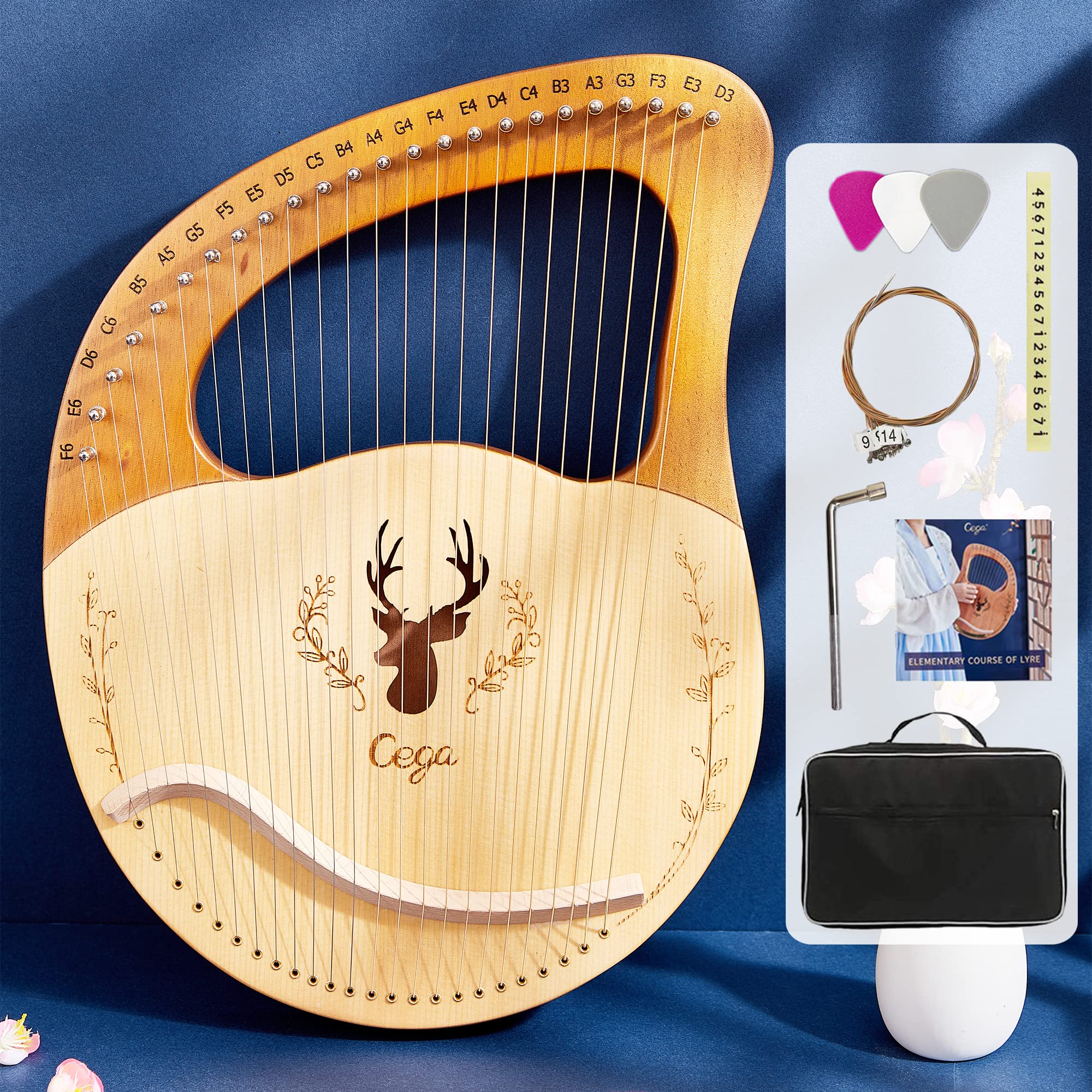 Amazon | ライアーハープ 24弦 竪琴 木製 古典弦楽器 ハープセット