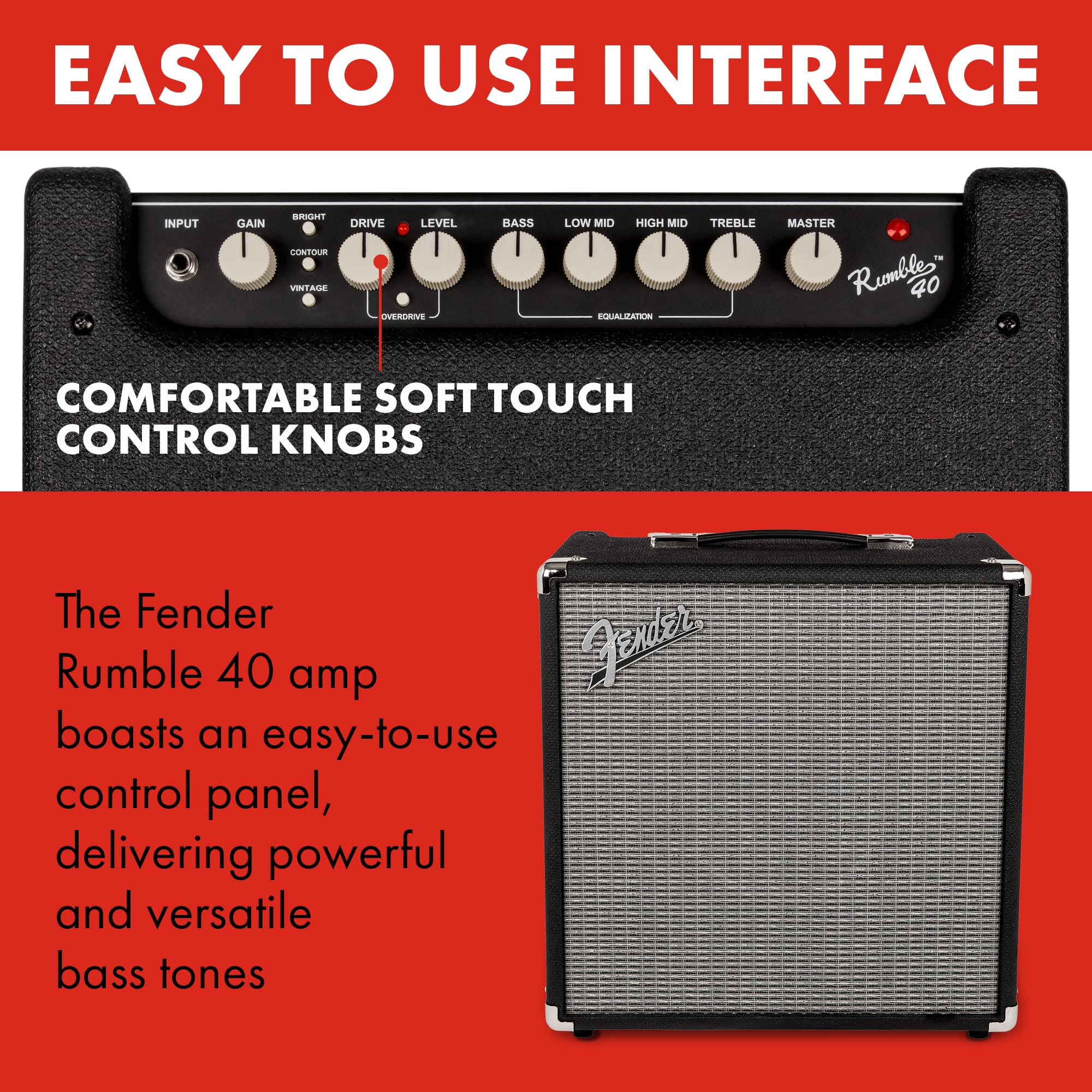 Amazon.com: Fender Rumble 40 V3 Bass Amp for Bass Guitar, 40 Watts