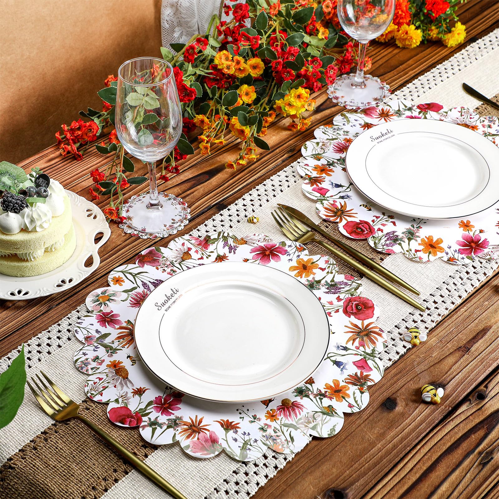 Amazon｜Gandeer ワイルドフラワープレースマットとドリンクコースター