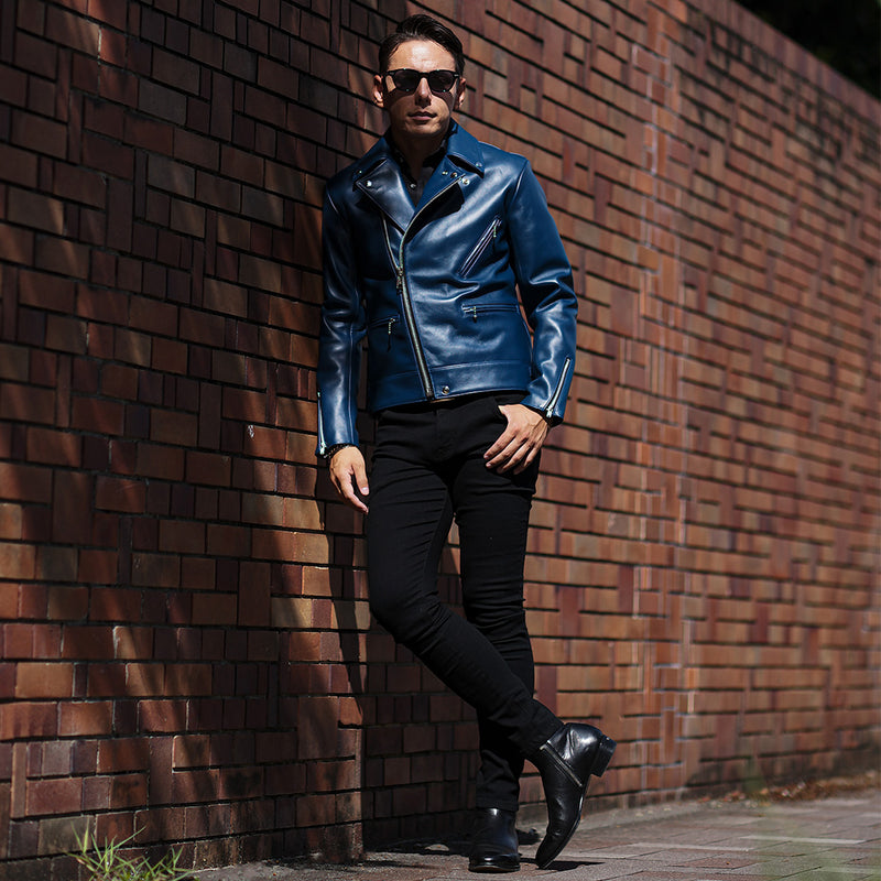 Noah カーフレザー ダブルライダース ネイビー – MINIMAL WARDROBE