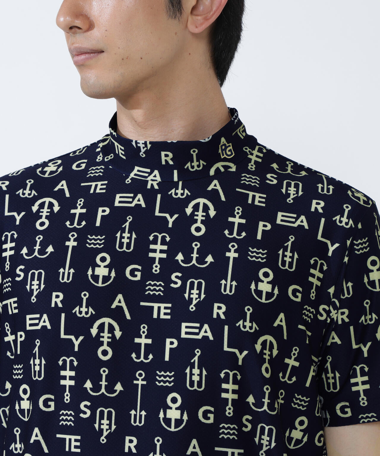 アンカーロゴ柄プリント半袖モックネックカットソー | PEARLY GATES