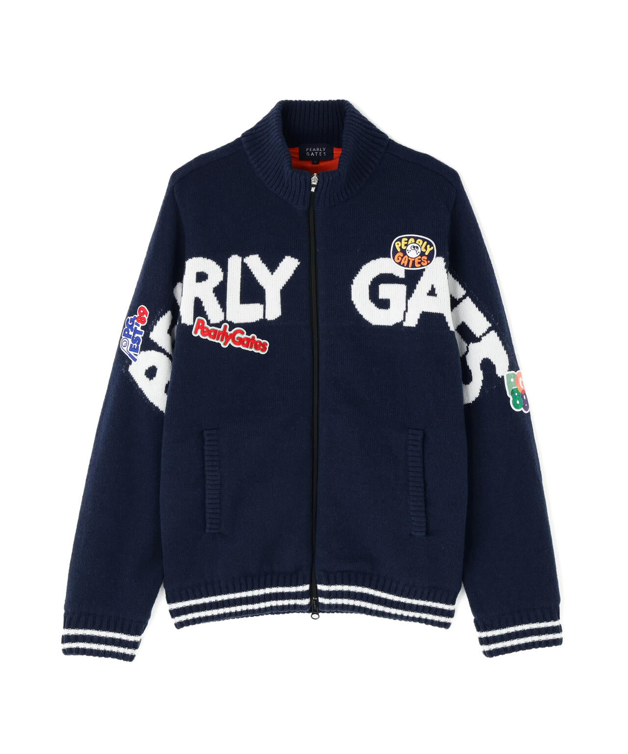 7G部分ジャガード×ストレッチ裏地フルジップニットブルゾン | PEARLY