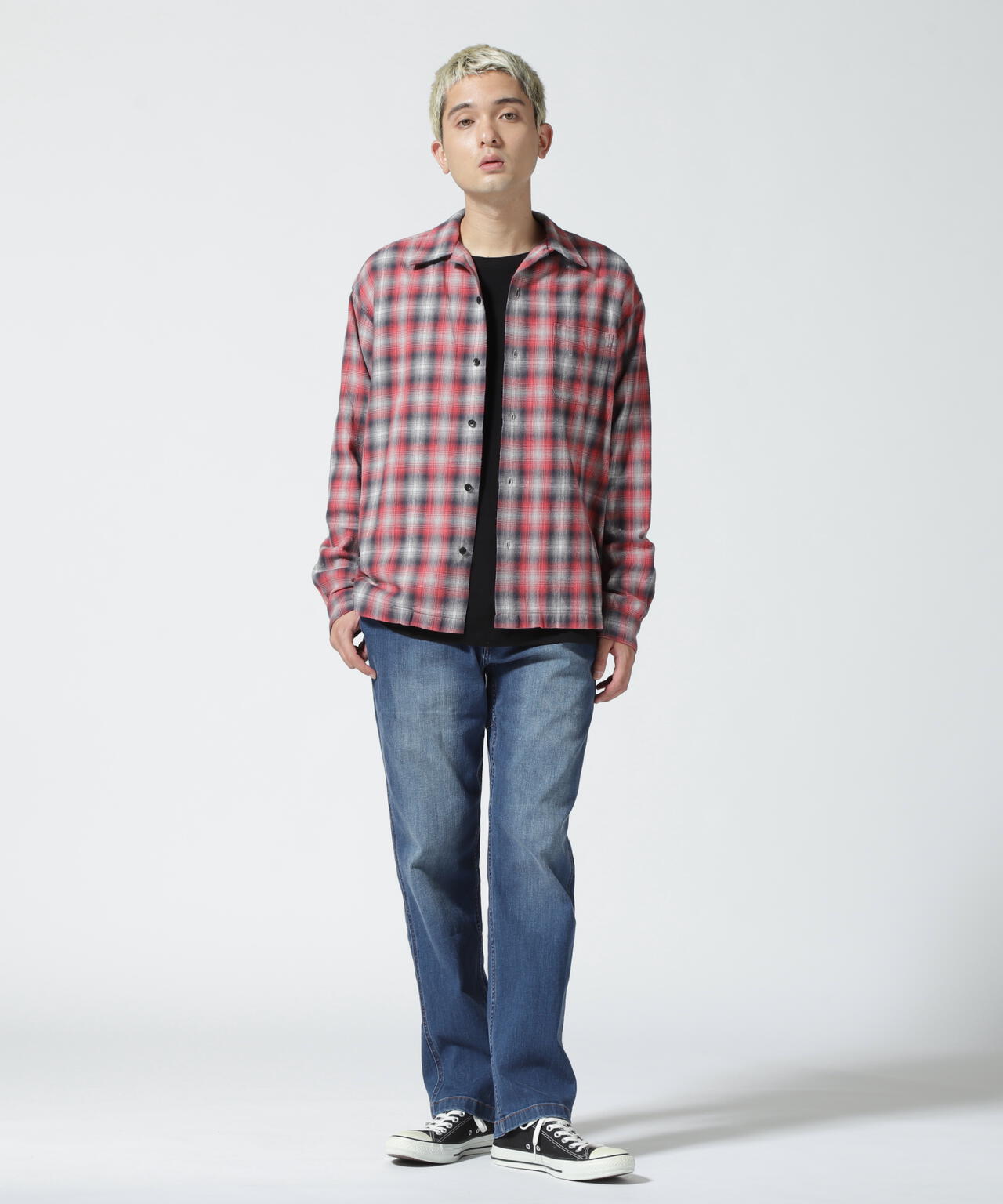 MINEDENIM（マインデニム）V.Nep Check Flannel Open Collar SH | B