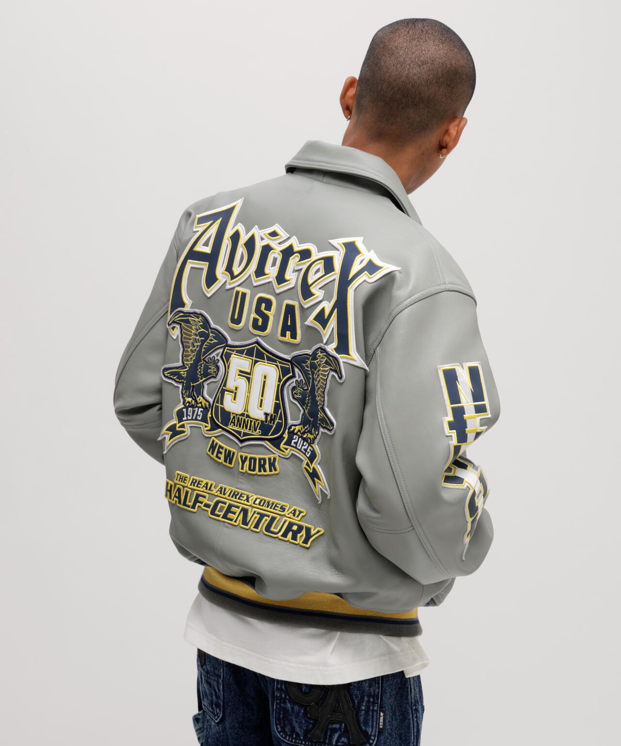 50th Anniversary》GRAPHIC VARSITY LEATHER JACKET | AVIREX