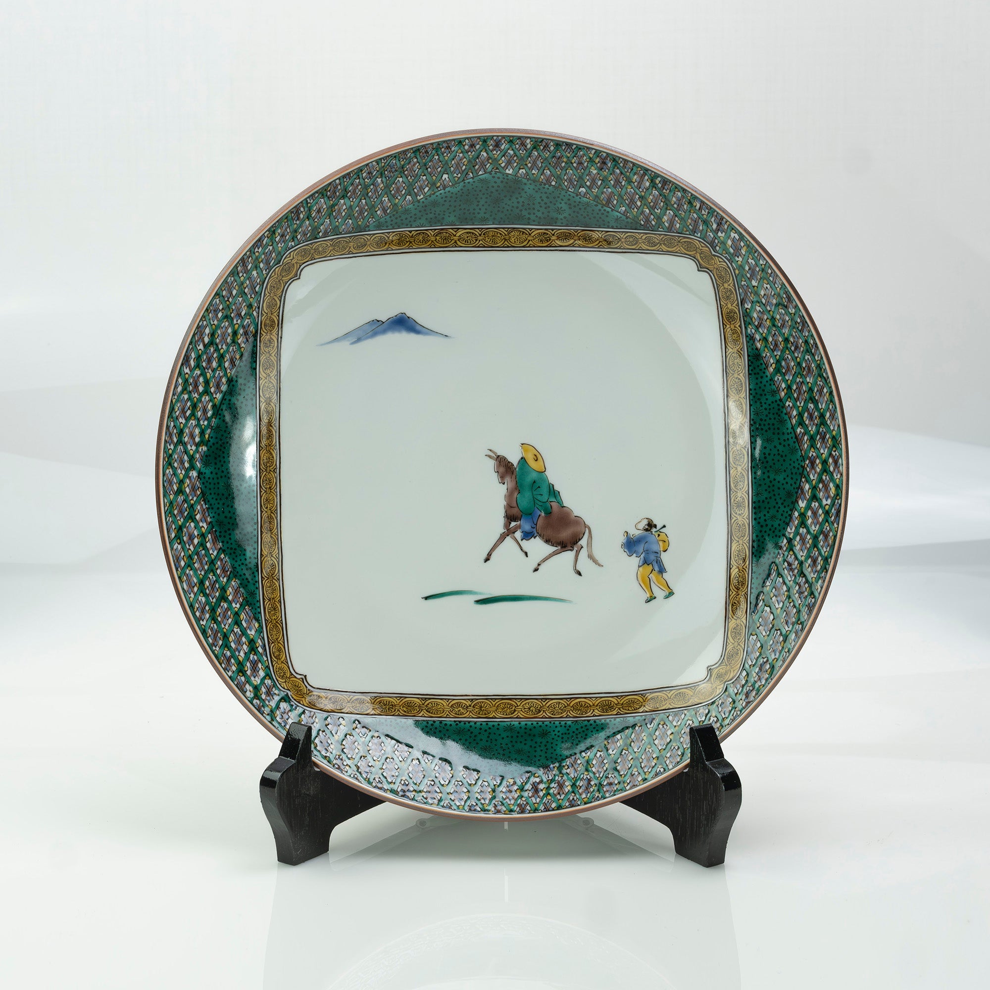 九谷焼 大雅作 飾皿 46cm 箱、スタンド付き 九谷焼 大雅 鉢皿 九谷焼