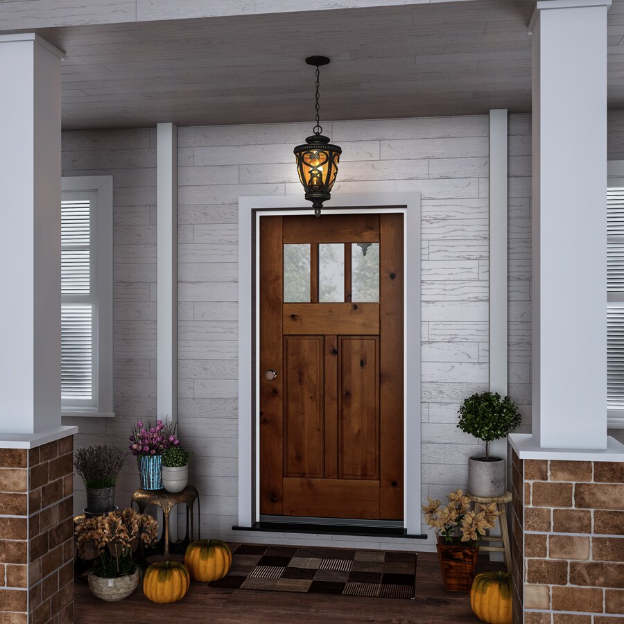 allen + roth Grandura 3-Light Black Iron Traditional Tinted Glass