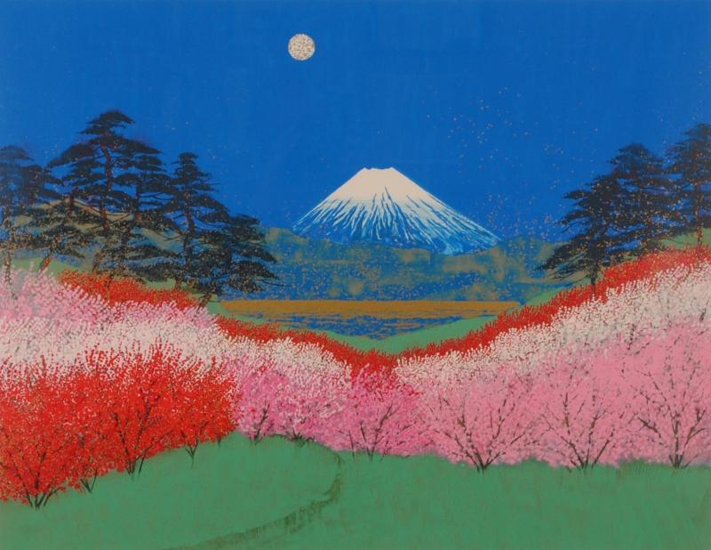 富士山の絵画をリトグラフの版画で制作した平松礼二の富士山の和の絵