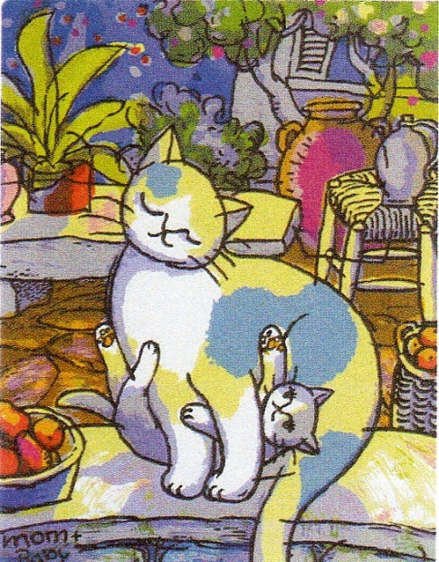 マイケル・ルーのポップアートの猫の絵画「マム＆ベイビー」を通販で販売