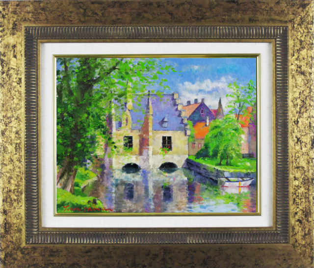 水の都”梅沢民雄「ブルージュ」油彩画・F6・額寸540×630mm”お部屋が