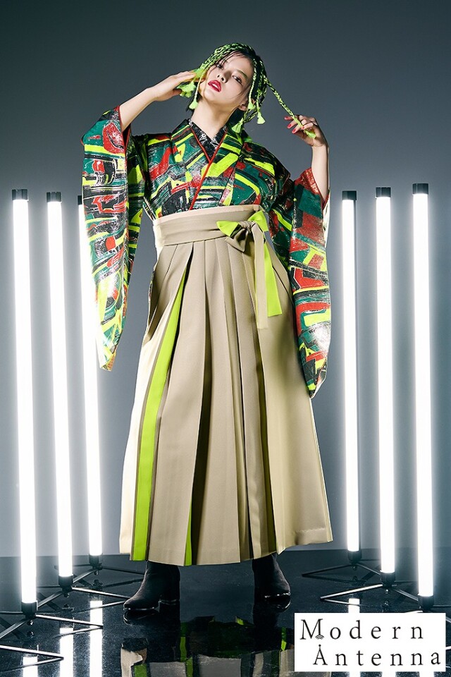 モダンアンテナブランド袴 緑/蛍光色 派手 目立つ 人とかぶらない 個性