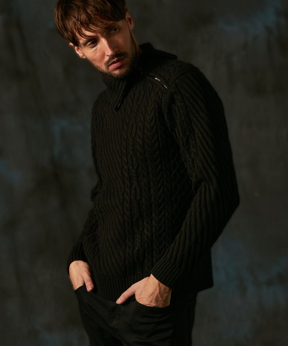 ケーブル編み衿ファスナータートルネックニット｜プルオーバー｜ニコル