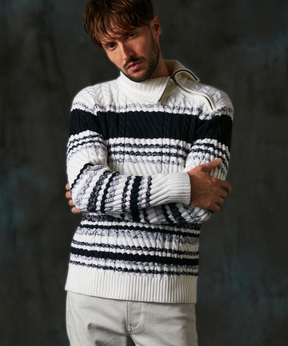 ケーブル編み衿ファスナータートルネックニット｜プルオーバー｜ニコル