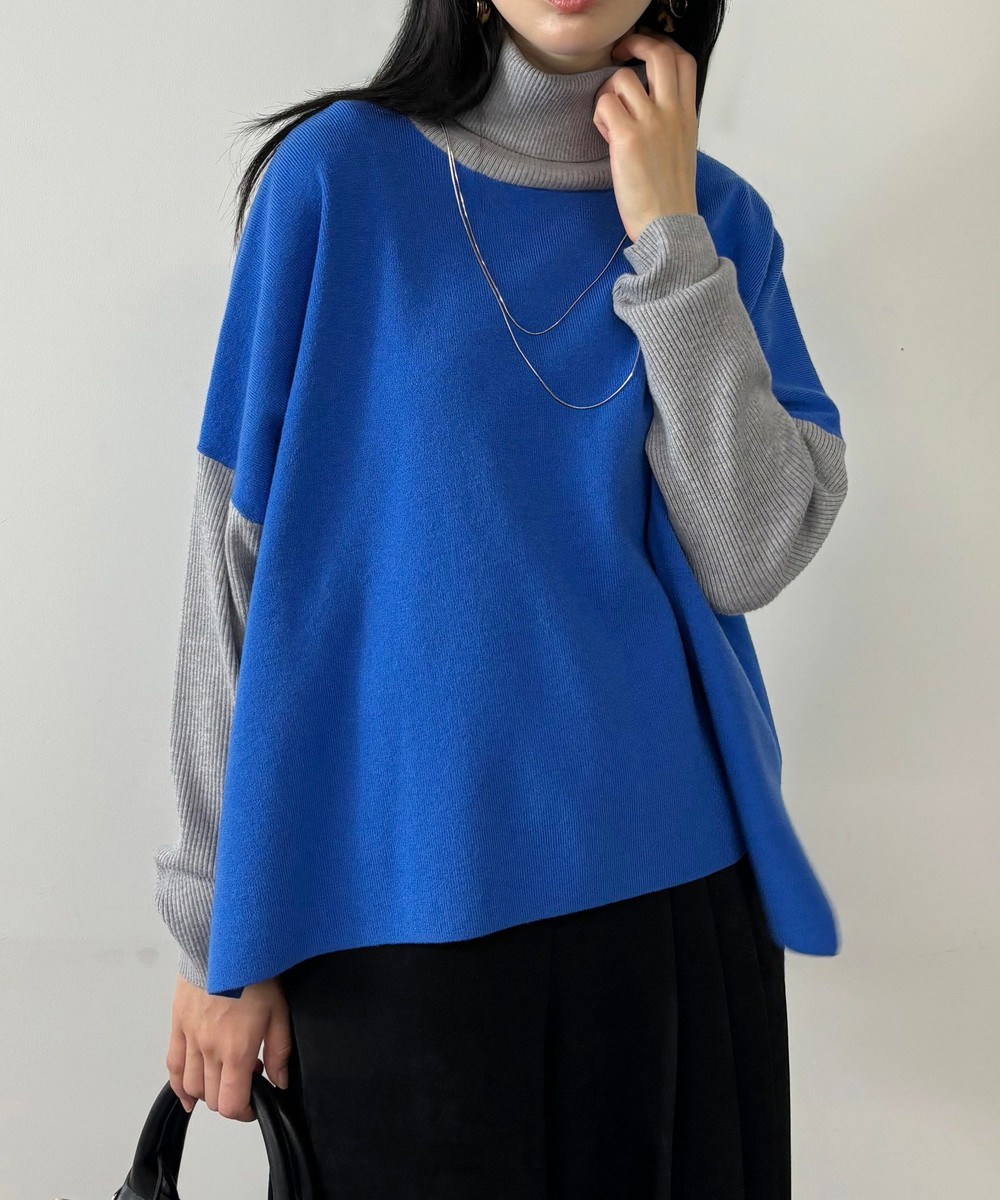ネックレス付きバイカラースクエアハイネックニット｜プルオーバー