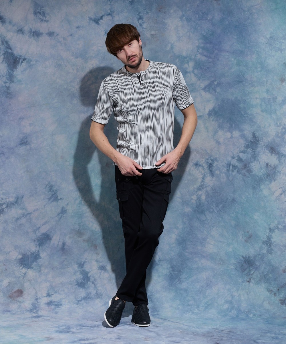 WEB限定】ウェーブタックジャガードヘンリーネック半袖プルオーバー