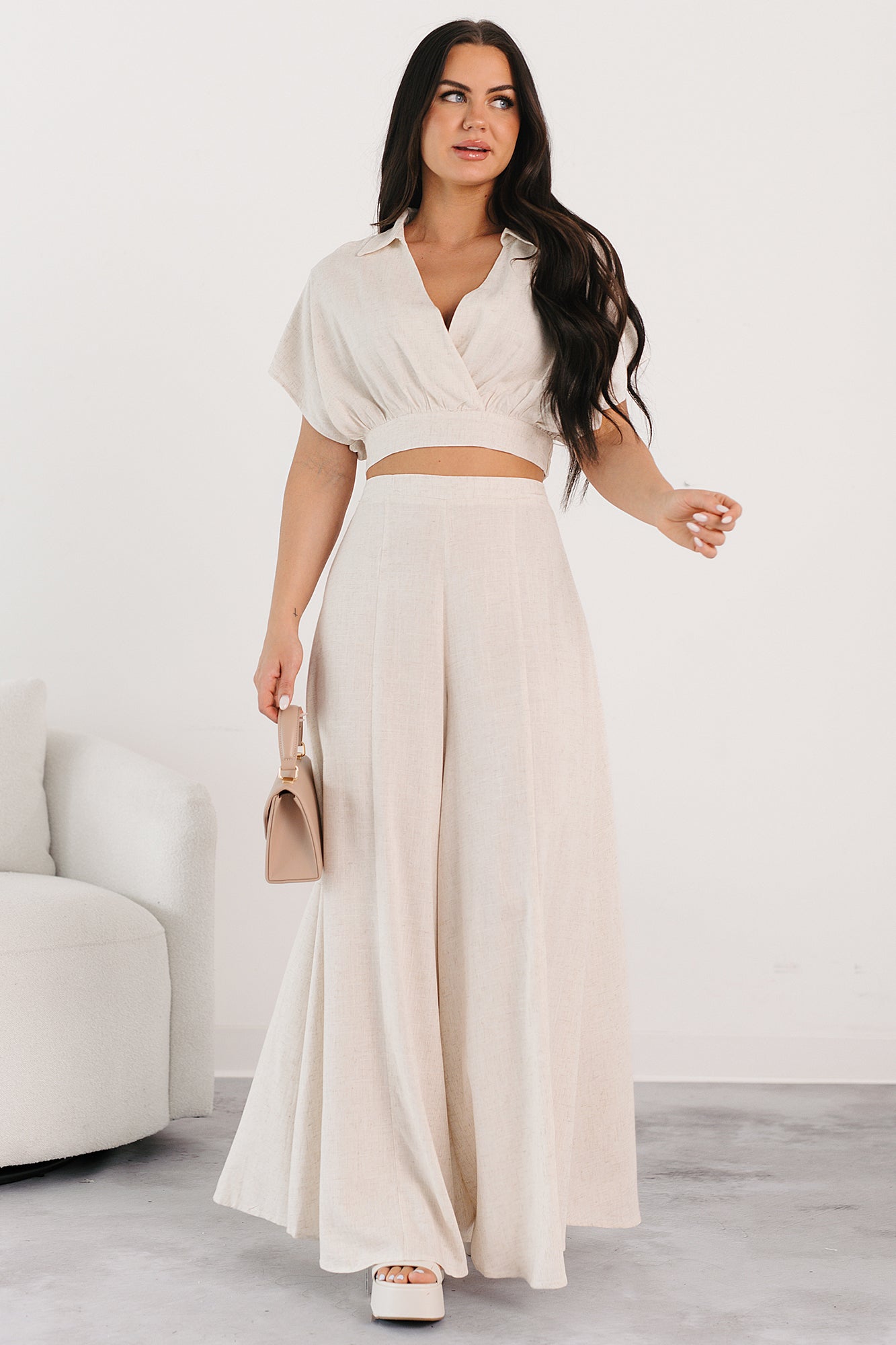 Chic and Simple Crop Top & Palazzo Pants Set (Oatmeal) · NanaMacs