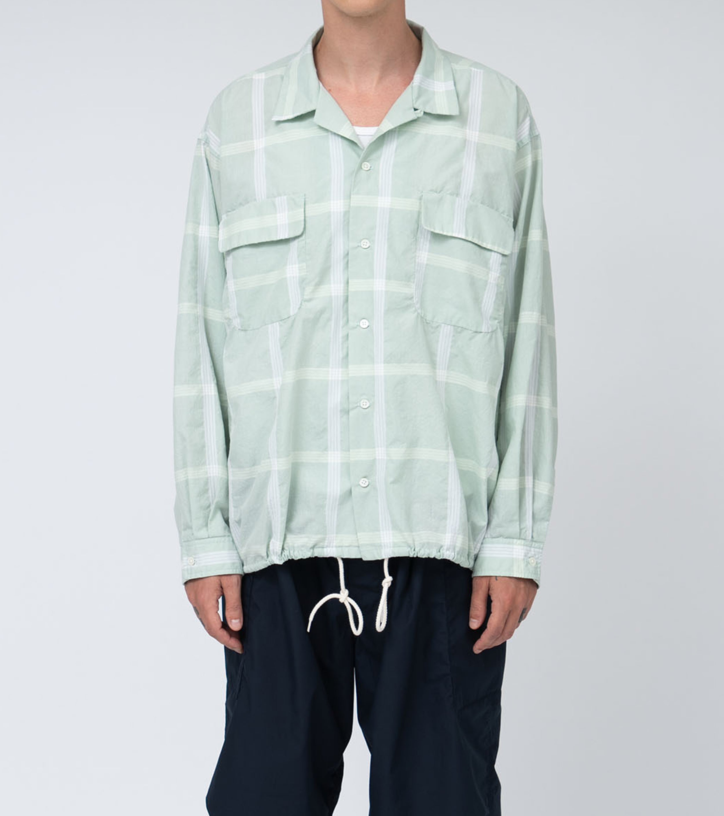 nanamica パラカ チェック シャツ, Coral Green – Navyblue