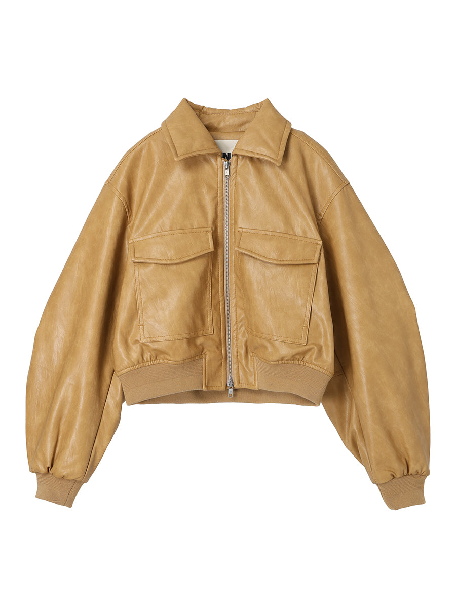 synthetic leather padded short jacket – NKNIT