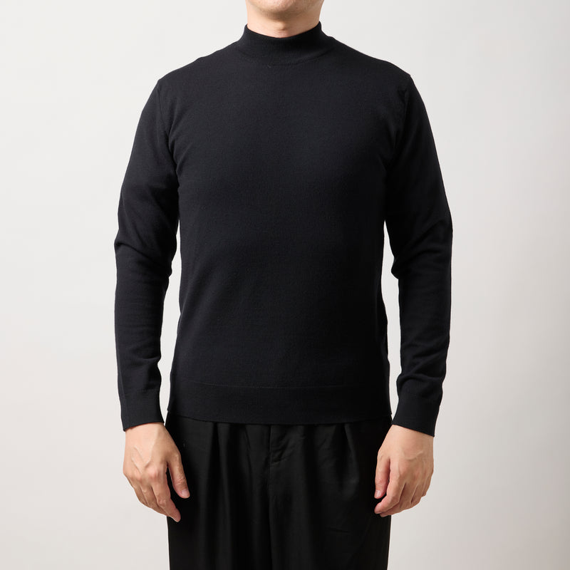 ウルトラファインメリノウール100%モックネックセーター 15.5μ