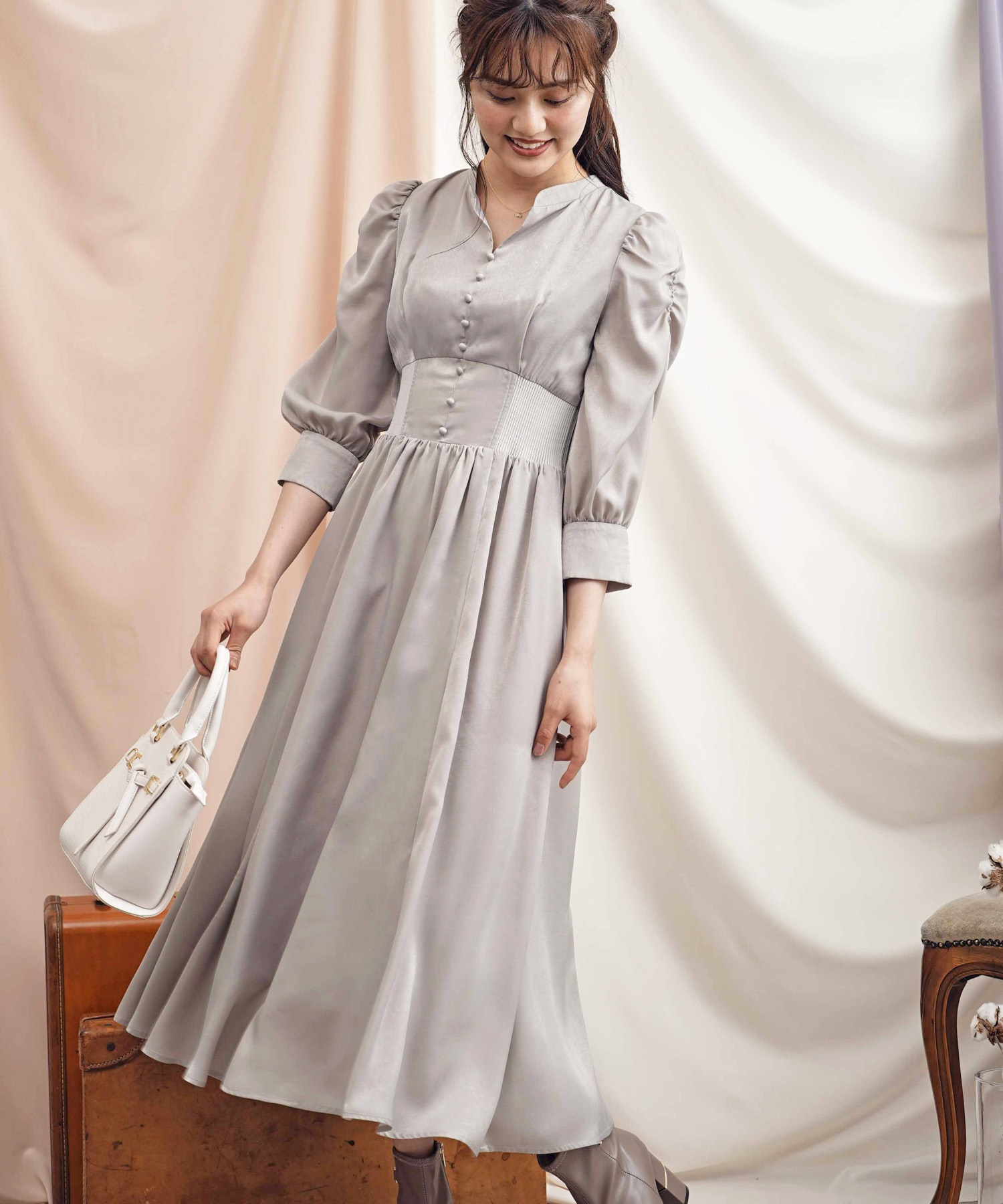 ハイウエストサテンワンピース | ロングワンピース | NOELA OFFICIAL