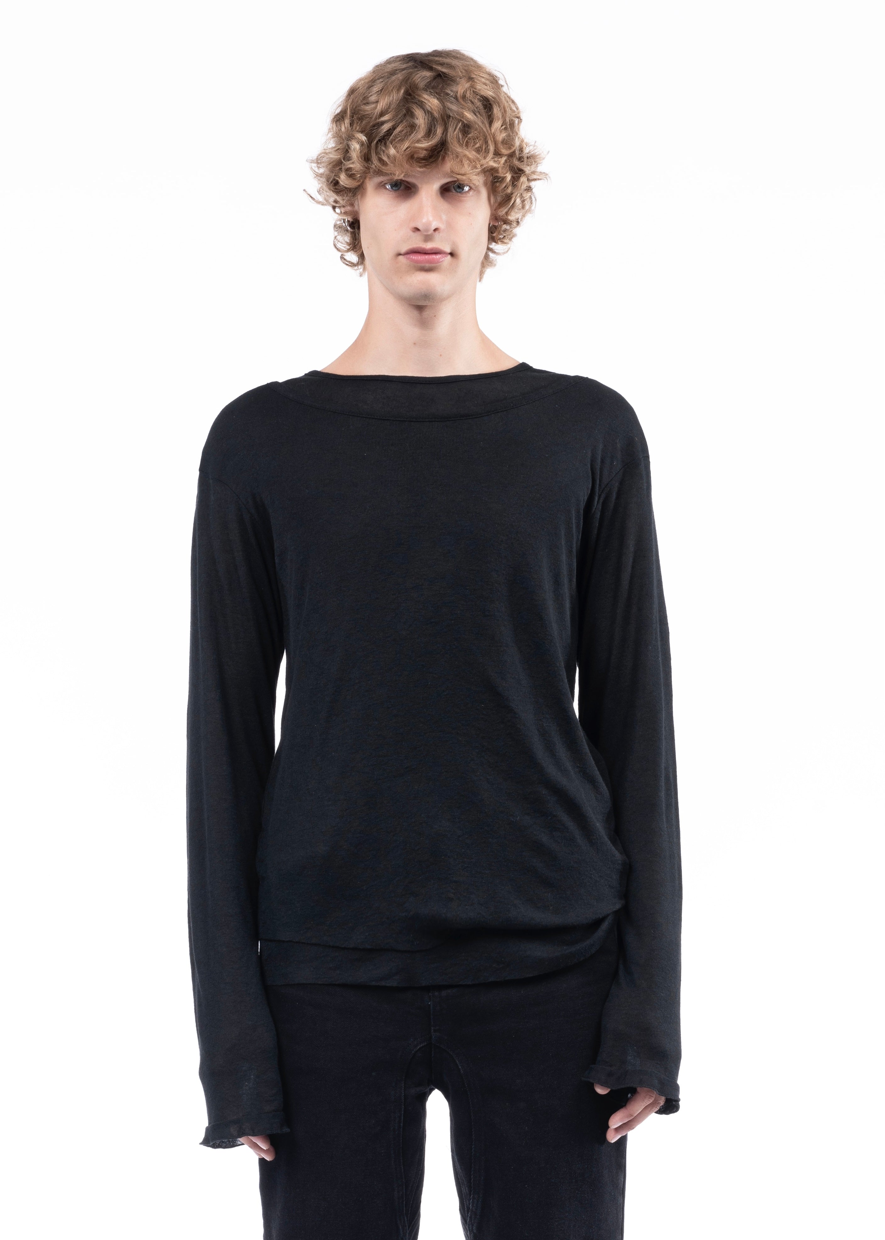 DOUBLE-LAYERED ORGANIC COTTON LONGSLEEVE BLACK – NO/FAITH STUDIOS