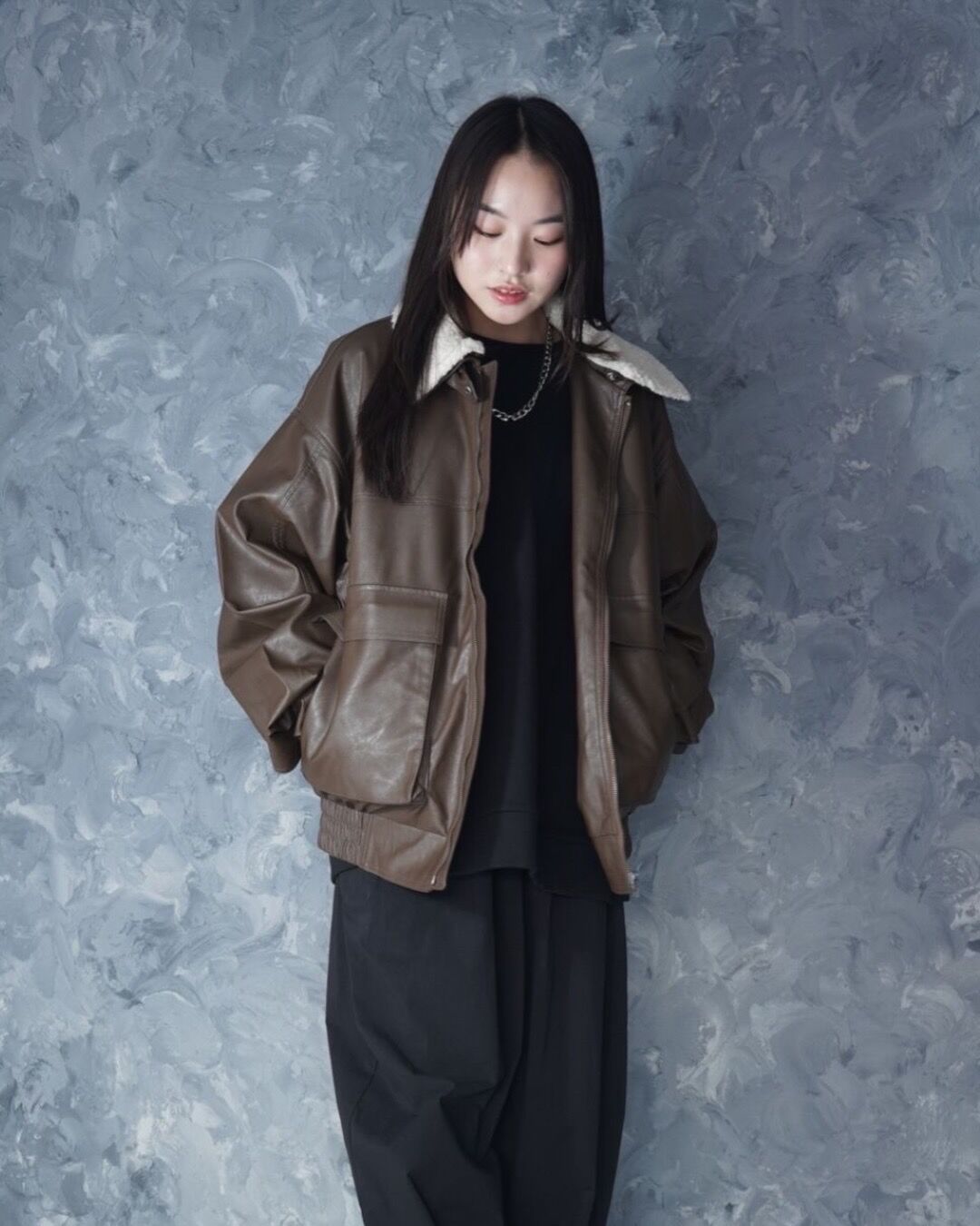 2way ヴィンテージライク PU レザー 襟ボア A-2 ジップアップ ブルゾン