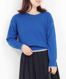 カシミヤ100 配色クルーネックプルオーバーニット（5-0803-6-02-003