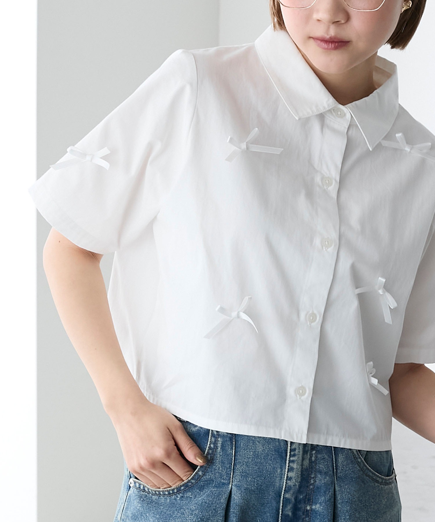 forksy.】リボン付きクロップ半袖シャツ forksy.│MONO-MART