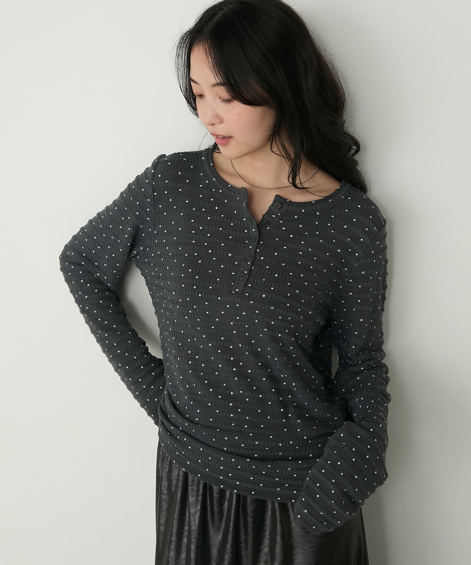 forksy.】ドット柄ヘンリーネックジャガードトップス forksy.│MONO