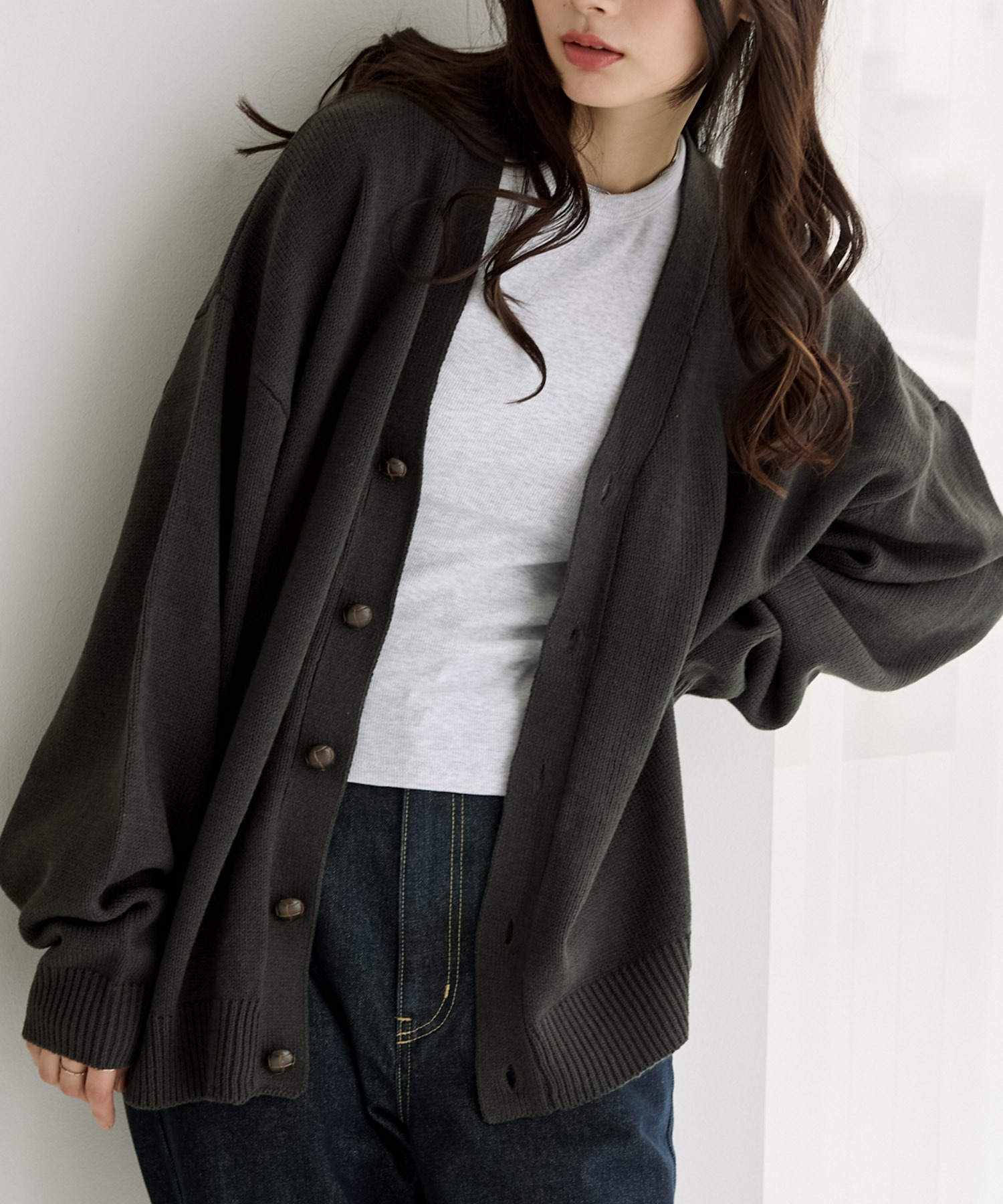 ボリュームニットルーズカーディガン ビッグシルエット MONO-MART