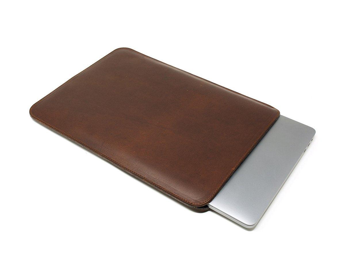 Chestnut Vertical Leather Macbook Sleeve With Wool Lining