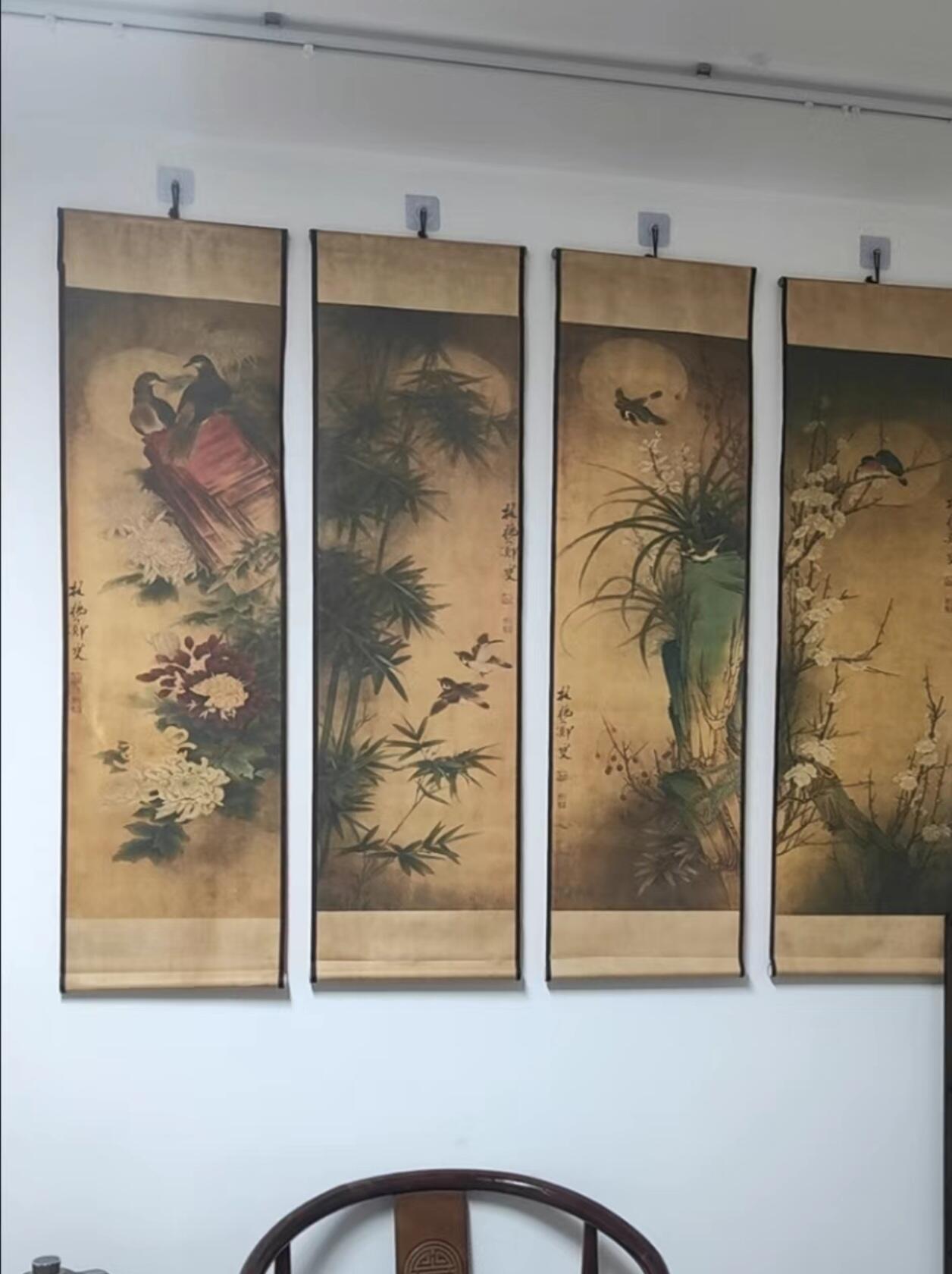郑板桥梅兰竹菊花鸟画四条屏（仿古装饰画）（仿古装饰画） - 听雨轩