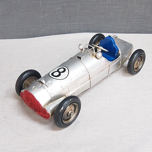 ブリキのおもちゃ車 レーシングカー／シルバー(Mサイズ) , 大人の