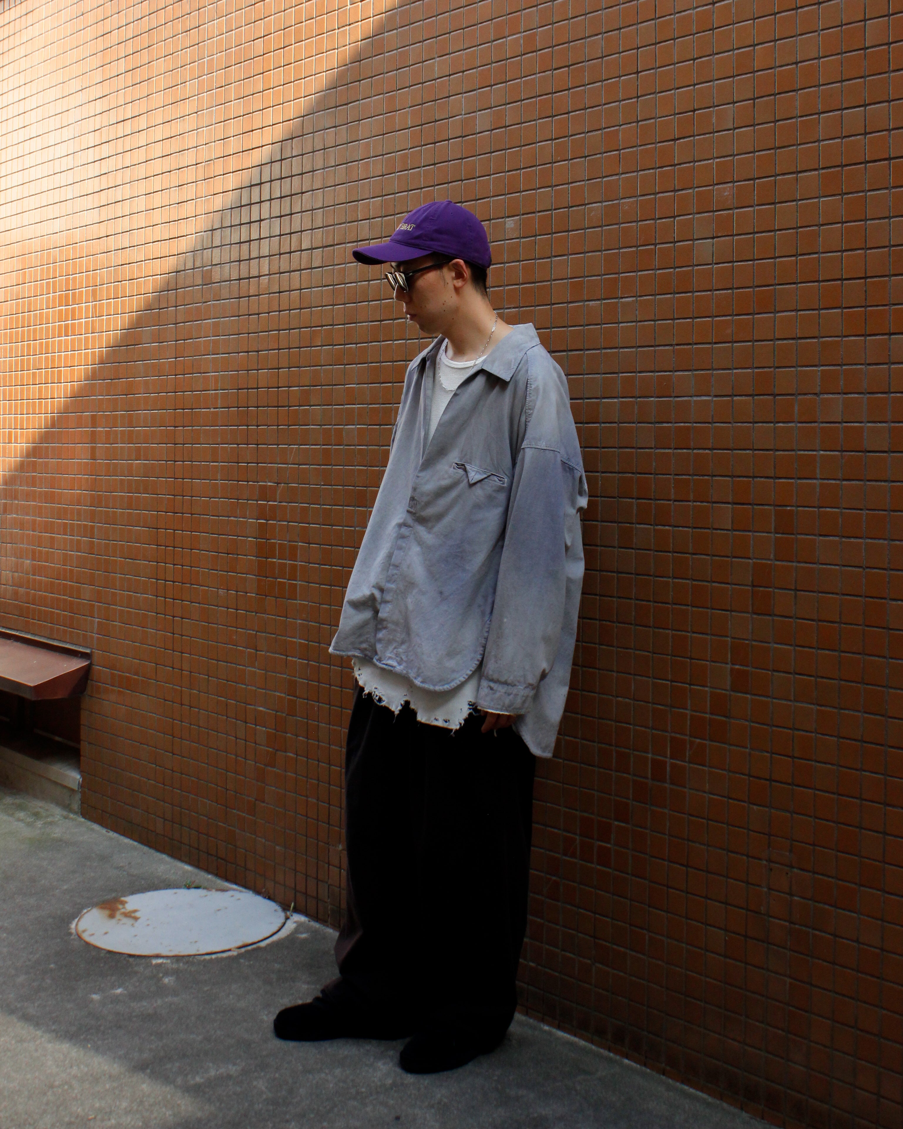 ANCELLM] AGING CHAMBRAY LONG SHIRT - DUSKY PURPLE
