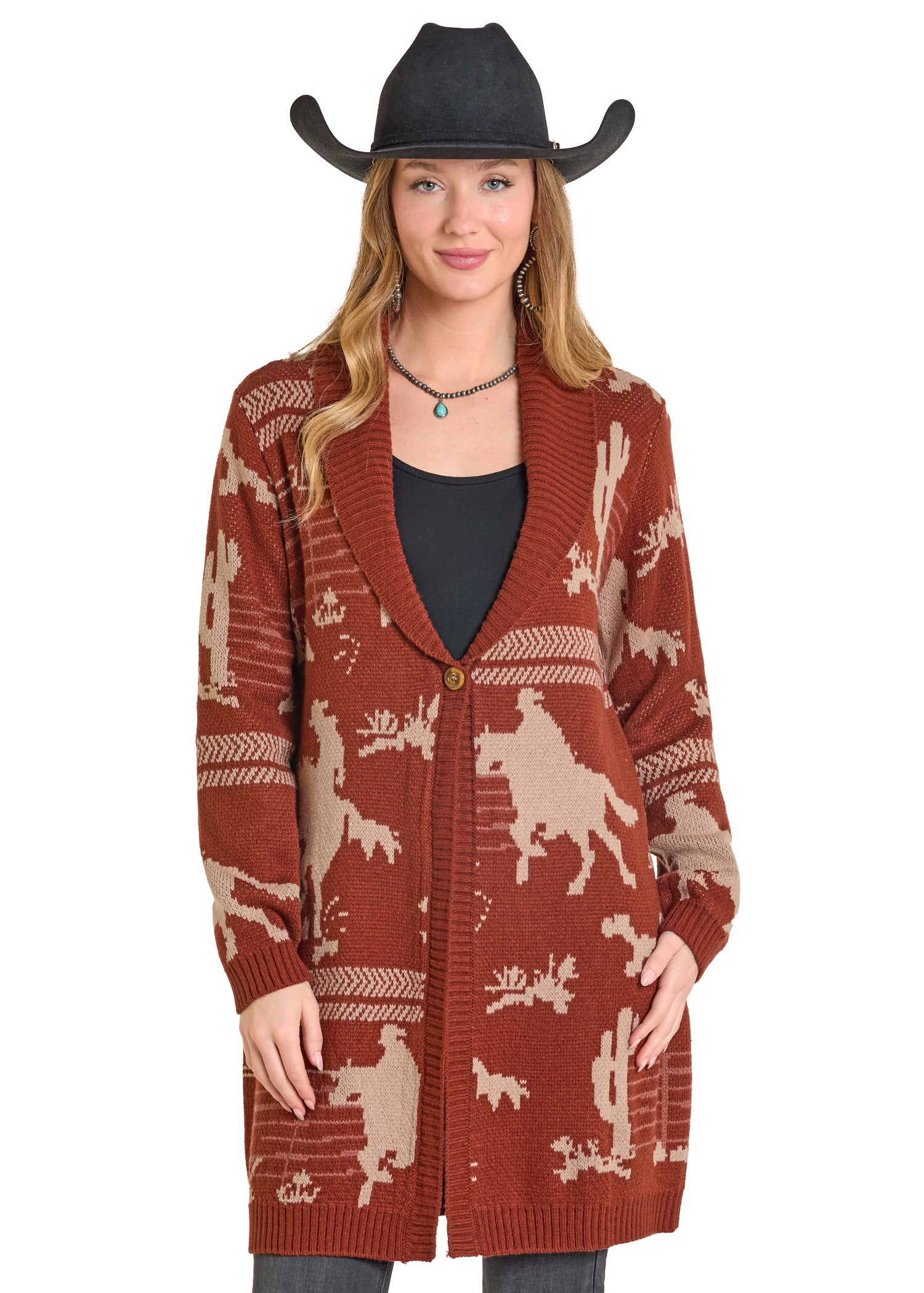 Women's Cowboy Print Button Cardigan | Panhandle Slim