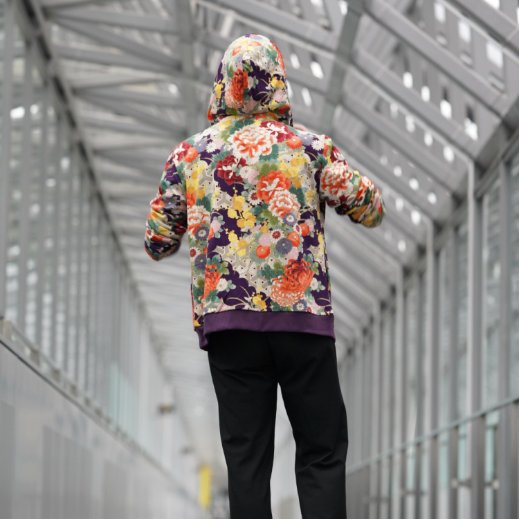 花柄 パーカーⅡ ＜牡丹と菊/紫橙＞ | 京友禅アロハシャツ【Pagong