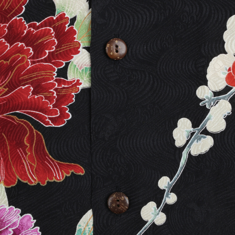 花柄 京友禅アロハシャツ ＜富貴花/黒橙＞ | 京友禅アロハシャツ