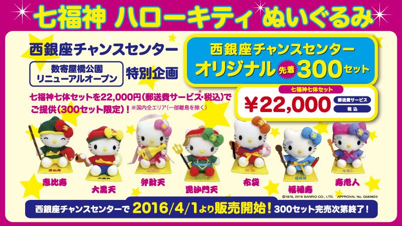 西銀座チャンスセンターではオリジナル七福神ハローキティぬいぐるみ