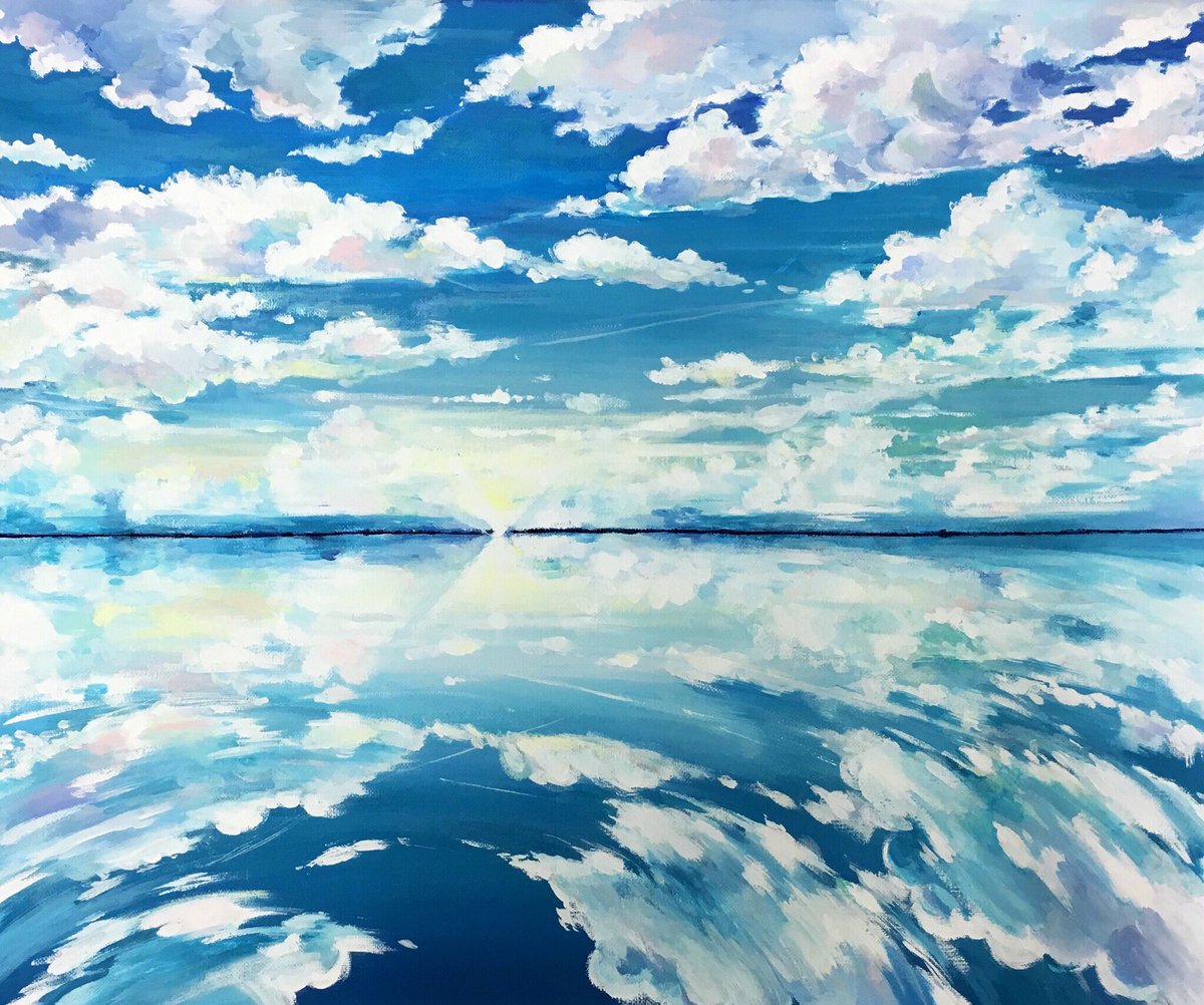 油絵 油彩 油彩画 絵 絵画【空と雲の青い丘】 油絵 油彩 油彩画 絵