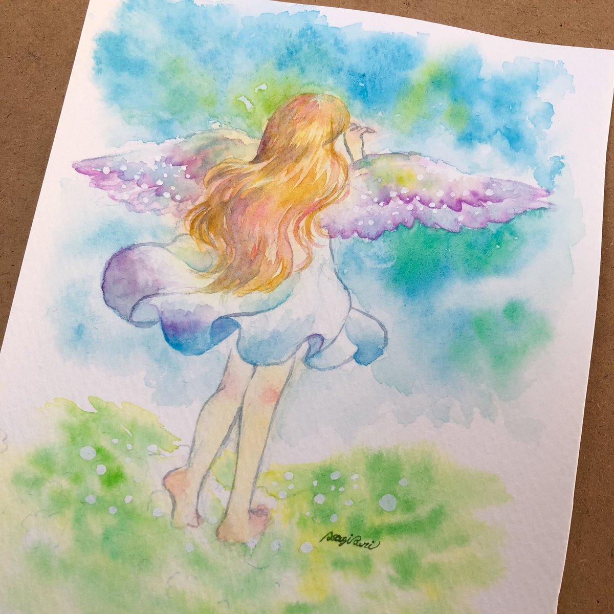鳥の絵の合間に気分転換に描いてた絵。 #天使の絵 #天使 #水彩
