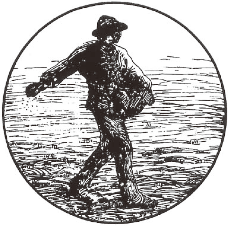 岩波書店のシンボルマークは、画家ミレーの「種まく人」から像を借りた