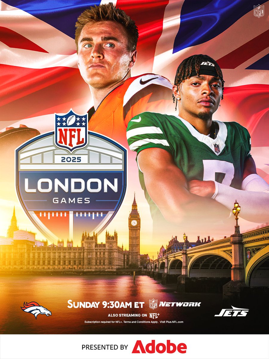 Broncos & Jets take the field overseas this Sunday 🇬🇧 @Adobe